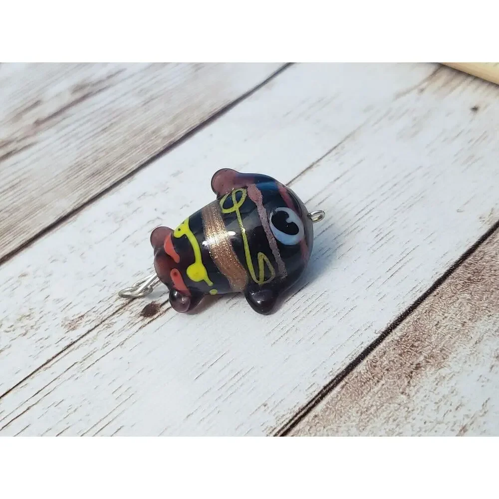 Vintage Pendant Black Glass with Multi Colored Detail